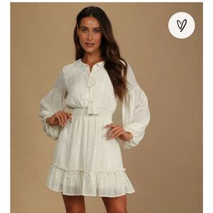 LULU'S Dreamy Astetic Beige Long Sleeved Mini Dress Size XS NWT